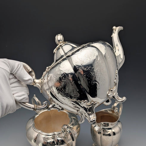 約 1850 年英國古董銀盤茶具,3 件套,Padley Parkin